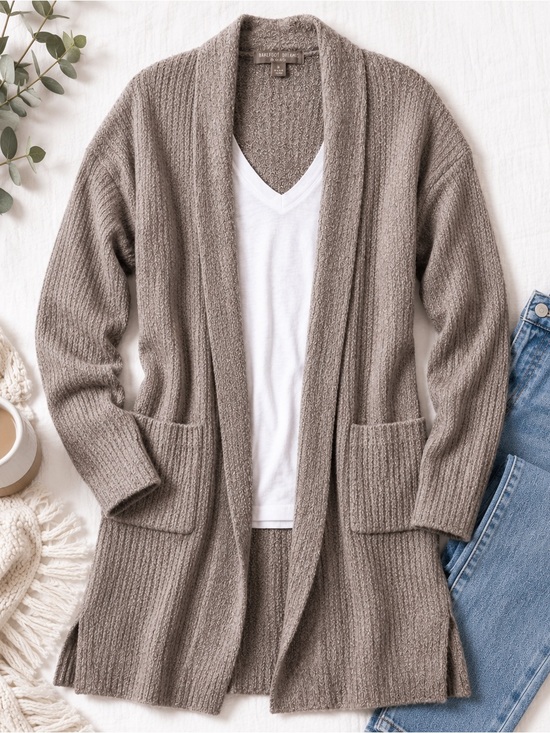Barefoot Dreams Sweaters - Barefoot Dreams CozyChic Lite Montecito Cardigan Gray Medium Style 494